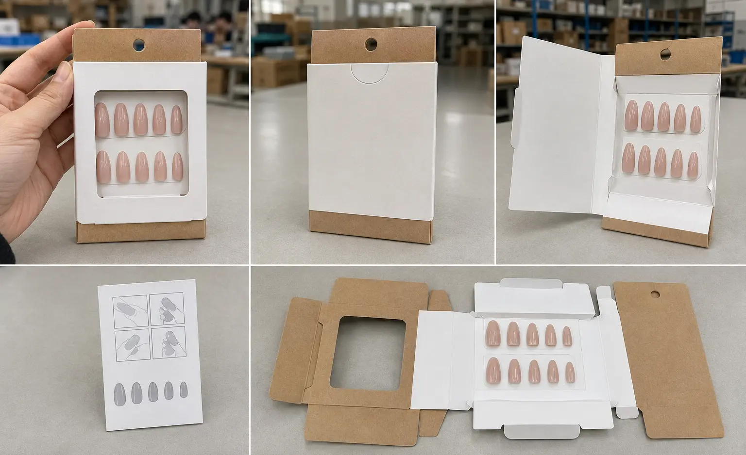 Illustrative visualization of kraft retail card in a press-on nail workflow