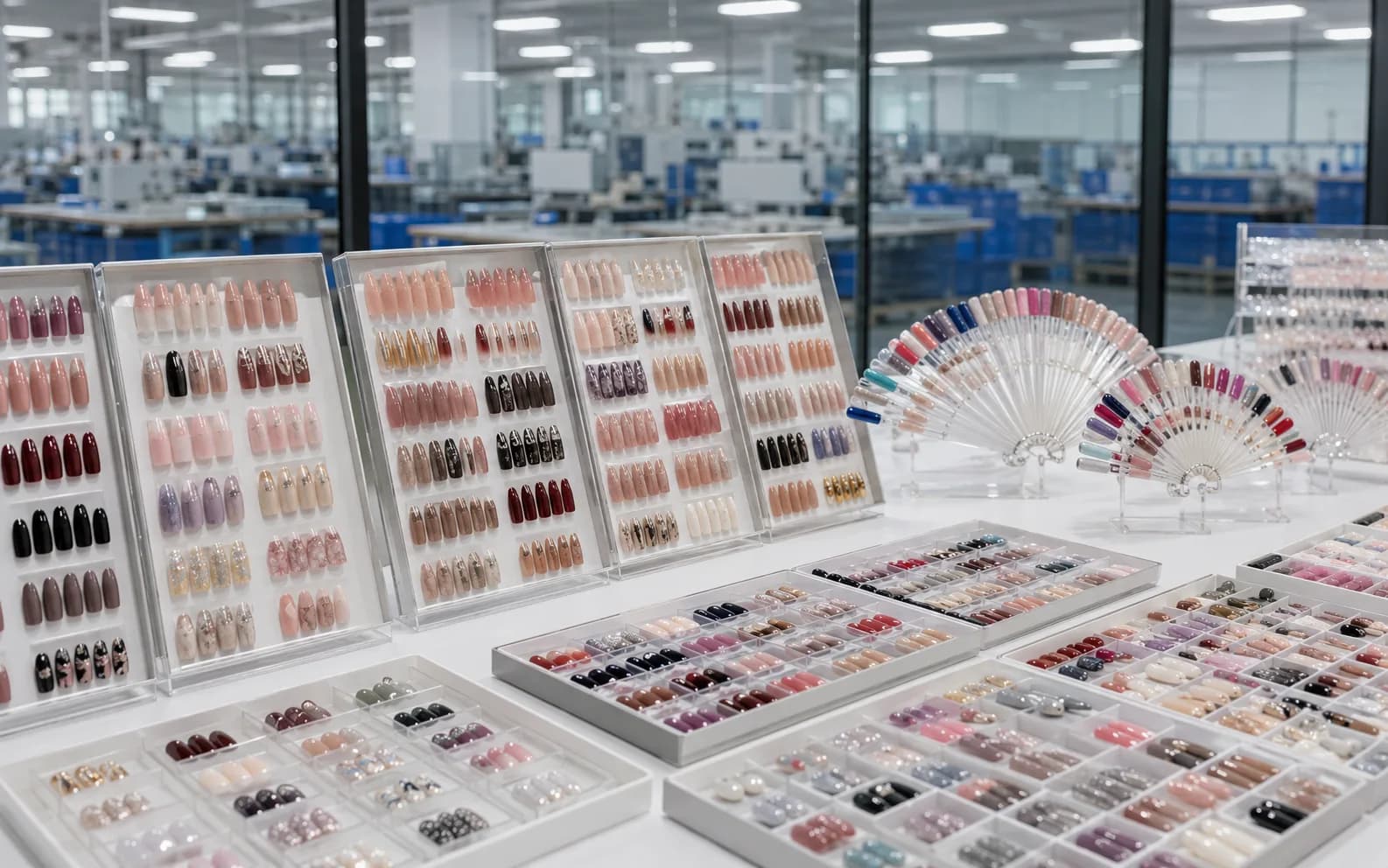 Press-on nail sample library and production facility for private-label product selection