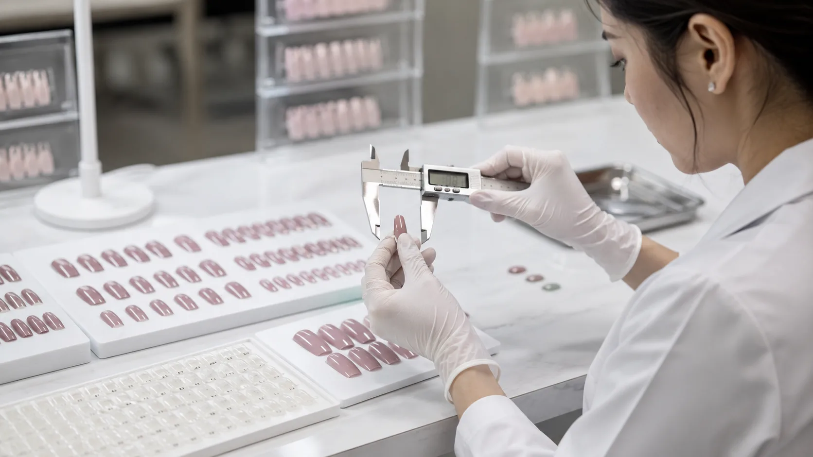Surface finish and decoration detail inspection for press-on nail products