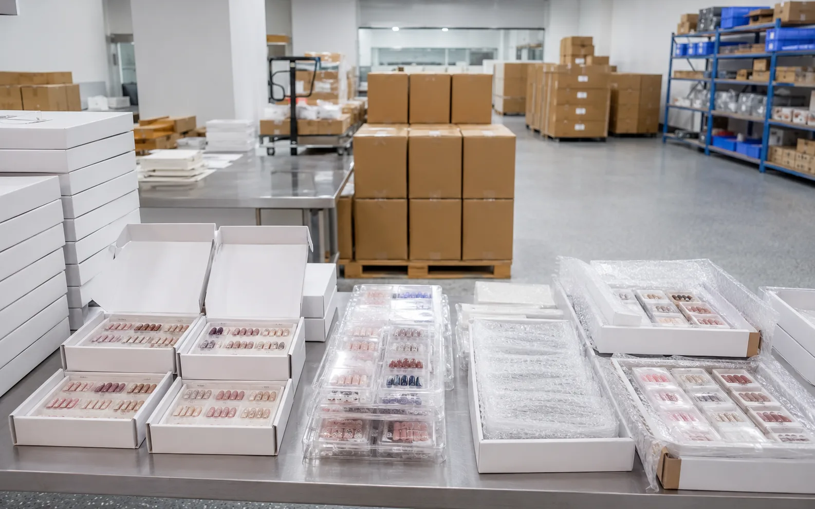 Packed sample kits prepared for international shipping and buyer review
